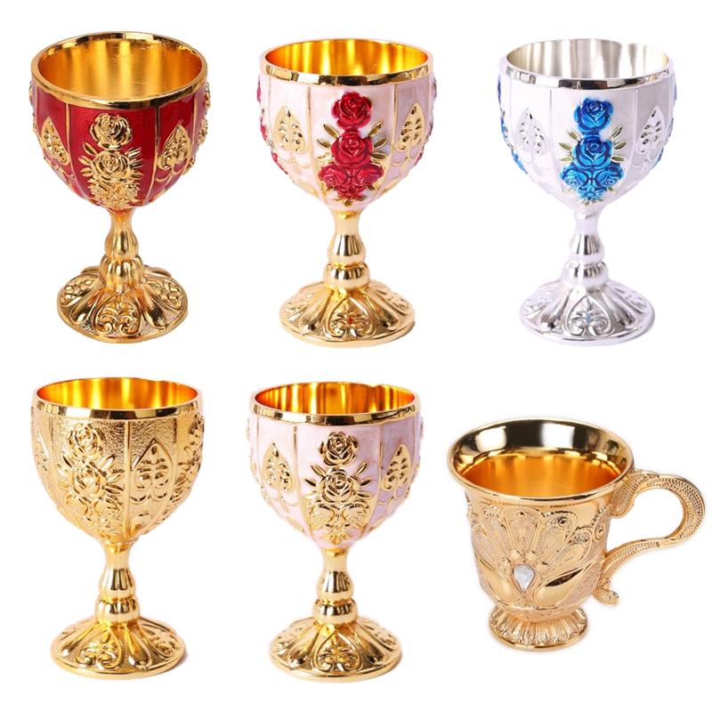 Creative Mini Wine Cup 30ML Retro Metal Fake Antique Vintage Carved Chalice Gold European Style Home Bar Tool