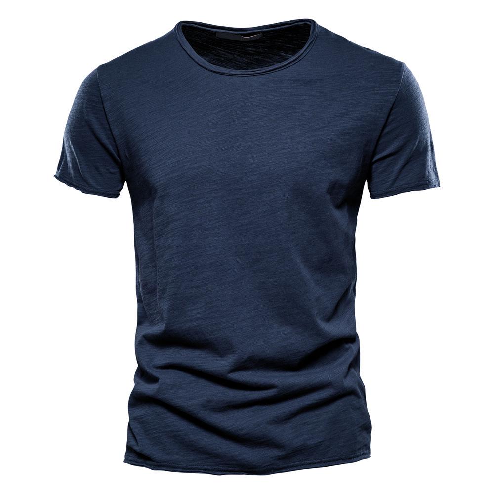 Herren Sommer V-Ausschnitt T-Shirt - Reine Baumwolle Slub, Unifarbe, Kurzarm