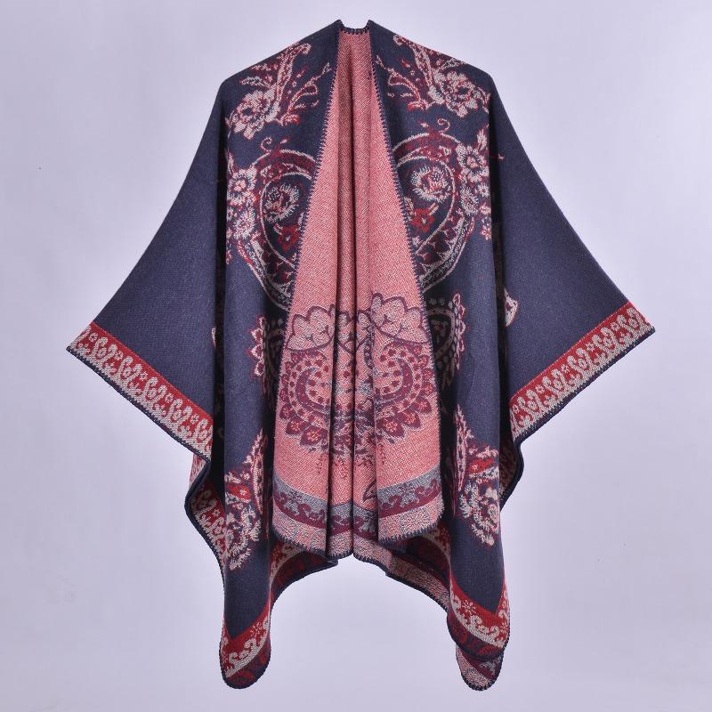 Women's scarf shawl creative new fashion imitation cashmere jacquard split fork thickened large cape air conditioner warm shawl