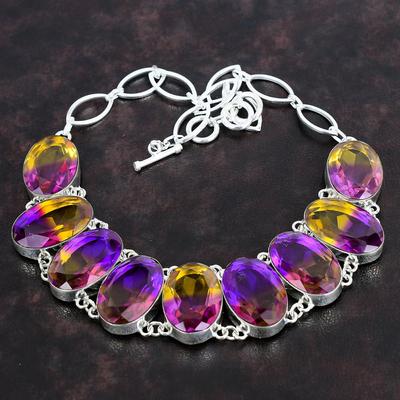 Fasetterad Ametrin Halsband 925 Sterling Silver Halsband Justerbart Kedjehalsband Designhalsband Handgjort Ädelstenshalsband Gåva Till Mamma