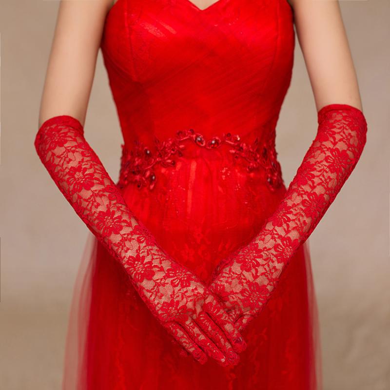 Black Lace Gloves For Brides Wedding Dress Hand Shawl Sexy Sleeve Protector Net Cloth Gloves Women Evening Gown Marriage