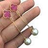 Four-leaf Clover Natural Freshwater Pearl Earrings Women's Light Luxury Temperament Long Fringed Pendant Earline Versatile Geometric Chain