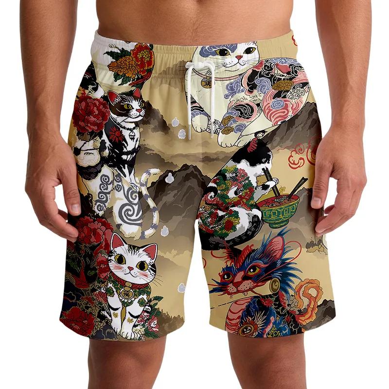 2026 Summer Fashion New Men's Limited Edition Tattoo Style Cat 3D Printed Sports Shorts Casual Street Wear Loose Shorts Large
