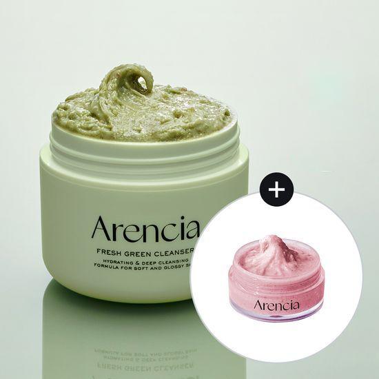 Arencia Fresh Green Rice Mochi Cleanser – 120g+Rosehip Cleanser 15g | Deep Pore Cleanser & Gentle Exfoliator, No Double Cleansing Needed, Soap Texture