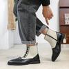 New Designer Winter High Tops Pointed Mix Color Patent Leather Chelsea Ankle Boots For Men's Flats Black Brown All Match Shoes
