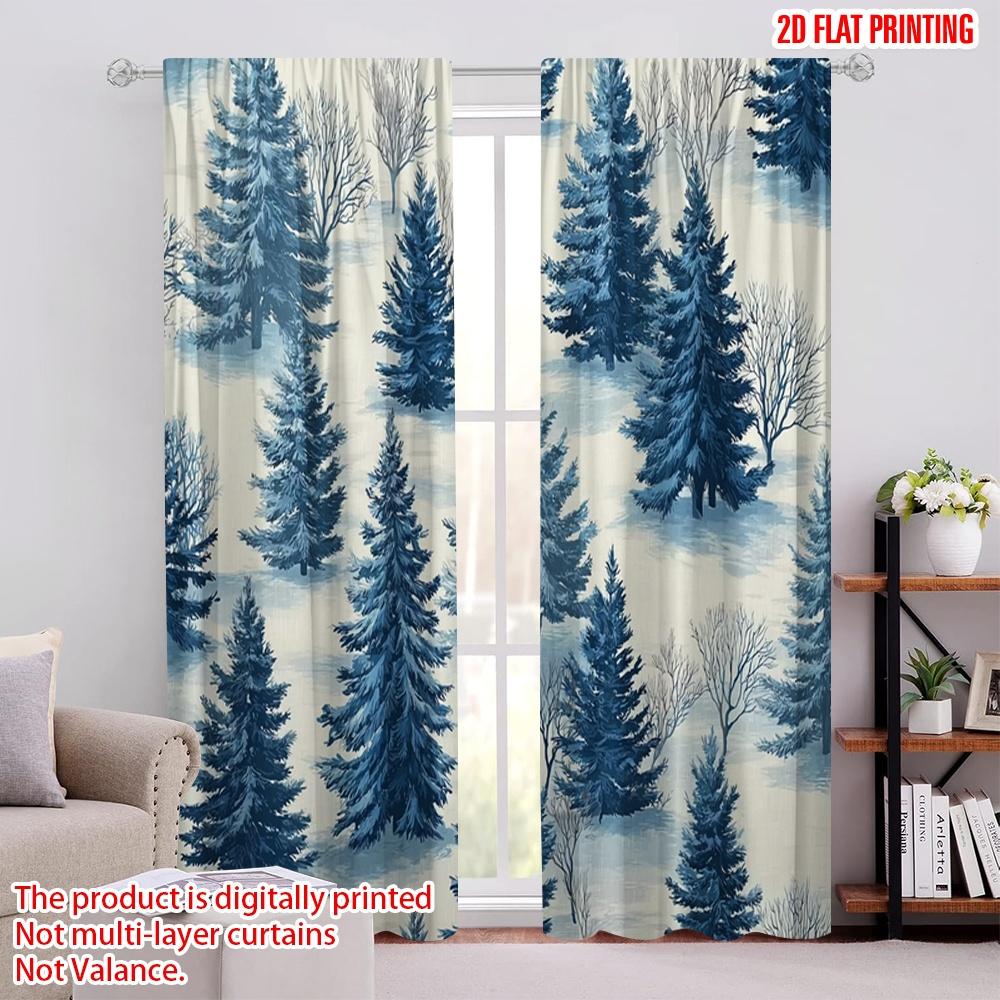 

2pcs 2D flat printing St.Patrick s Day Curtain Blue and beige trees Polyester Without Electricity Festive Wall Decor Perfect for 100*130 HOOK 1pcs