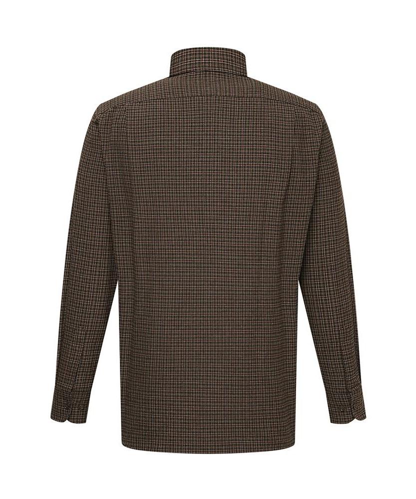 DAKS SHIRTS Easy Care Rayon Blend Small Check Shirt Regular Fit Brown_Dma1Shcl120W1