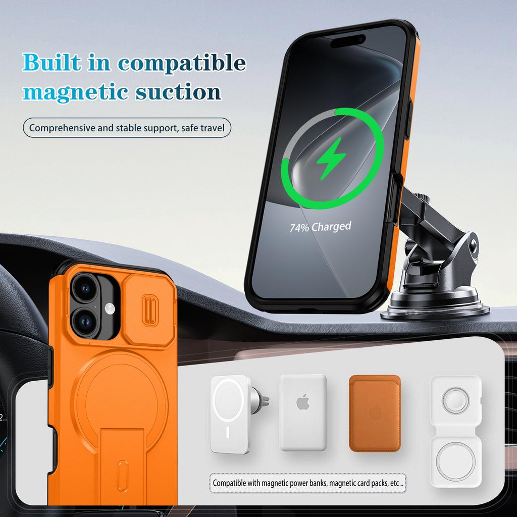 For iPhone 17 Case Kickstand Camera Slider PC + TPU Phone Cover Compatible with MagSafe