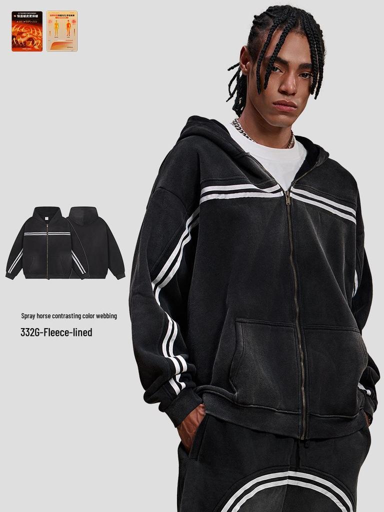 Men's Retro Heavyweight Fleece Hoodie - Autumn/Winter Casual Sports Jacket