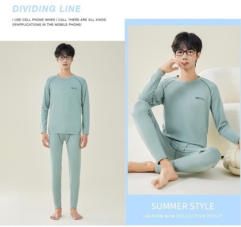 Herren Thermounterwäsche Set - Jugend Antibakterielle Baumwolle Wolle Pullover & Hose für Herbst/Winter