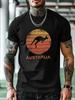 Casual Graphic T-shirt - Retro Australia Sunset & Kangaroo Print