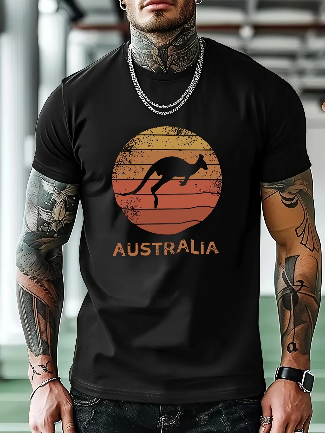 Casual Graphic T-shirt - Retro Australia Sunset & Kangaroo Print S