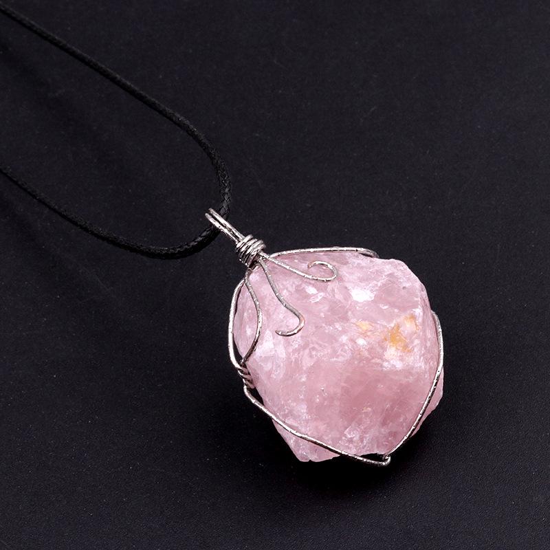 Citrine and Amethyst Wire Pendant Necklace with Pink, White, and Fluorite Aventurine Stones