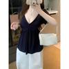 Pure desire Korean V-neck kinked short-sleeved T-shirt women's summer design sense slim body covering meat and thin temperament Spice girl top