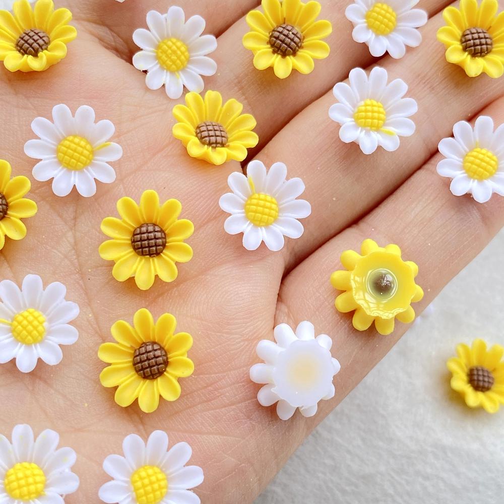 50Pcs 12Mm Resin 3D Colorful Mini Sunflower Flower Gems Flatback Figurines Scrapbook Wedding Applique Nail Art Decor Crafts