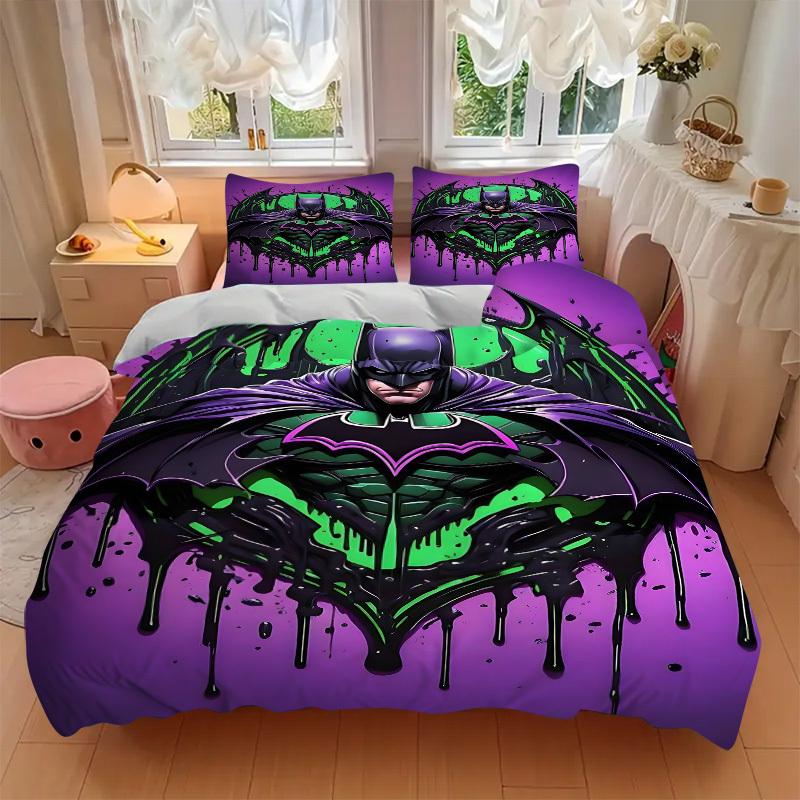 3pcs Batman Art Bedding Set, Soft Polyester Duvet Cover and Pillowcases Machine Washable Seasons All Suitable & Guest Room Decor229