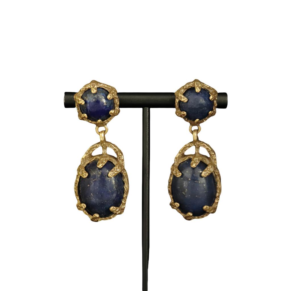 Elegant Lapis Lazuli Geometric Stud Earrings - Vintage High-End Versatile Drops