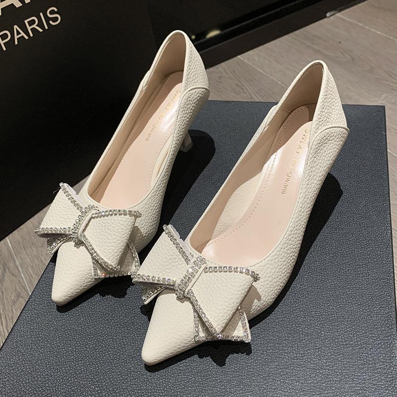 

Женские туфли-лодочки на шпильке, модные, со стразами, на тонком каблуке, рабочие туфли, новые весенне-осенние 2024 года, высококлассные, с темпераментом, одинарные туфли 40