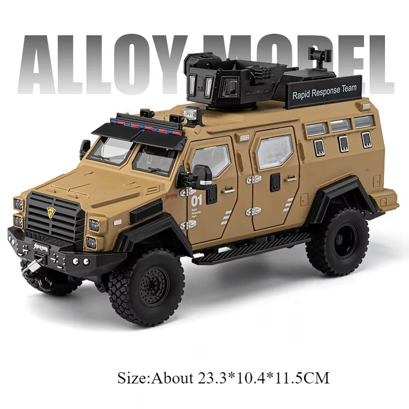 1:24 Military Disperse Explosion Proof Car Model Toy Diecast Alloy Armored Cars Door Opened Sound Light Vehice Boy Birthday Gift