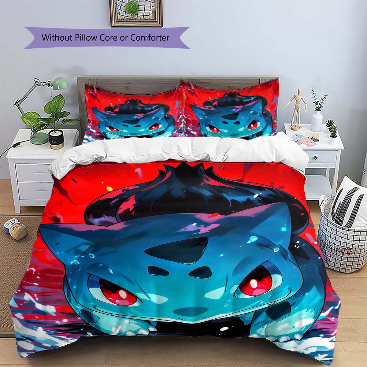 

Bulbasaur Patterned Pillowcase & Duvet Cover Set Anime Bedding for Bedroom Aesthetic Decor Lovely Gift for Anime Fans.-TING 135x200cm