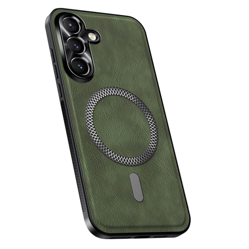 For Samsung Galaxy S24+ Case Compatible with MagSafe PU TPU PC Phone Back Cover with Metal Lens Frame