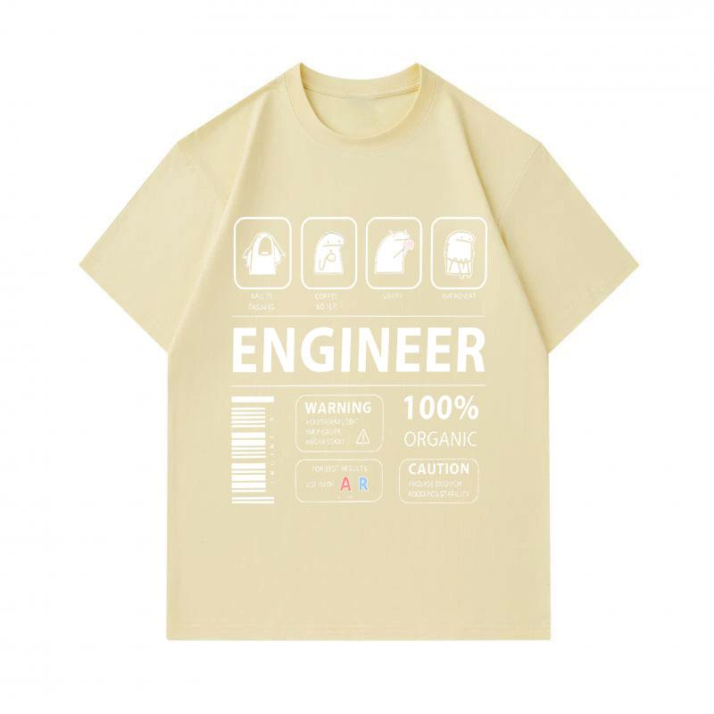 Men's 100% Cotton Crew Neck Short Sleeve T-Shirt, Funny Engineer Character Print Casual Soft Breathable Tee for Daily Wear, Graphic Novelty Casual Sum