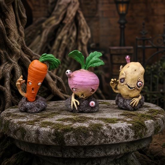 Halloween Vegetable Zombie Statue, Spooky Carrot Potato Zombie Garden Sculpture, Resin Outdoor Decoration for Patio, Yard, Graveyard Decor