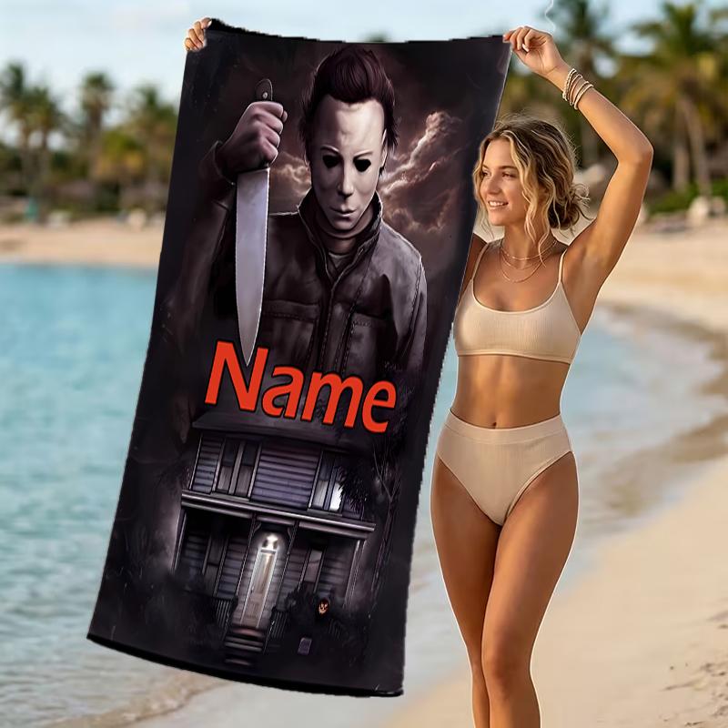 Customizable personalized beach towels Michael Myers themed designs.Suitable for the beach, yoga, sports;ideal as beach accessories