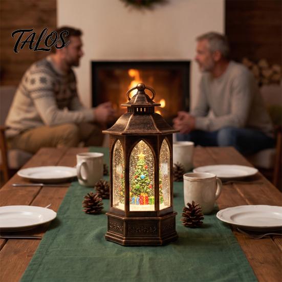 Indoor Christmas Atmosphere Lamps Snow Lantern, Lighted Xmas Lantern with Music Swirling Glitter, Musical Collectibles USB /Battery Operated