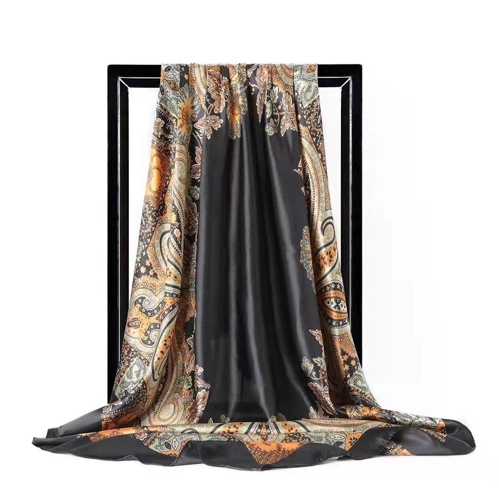 Cashew Flower Satin Square Scarf, Summer Silk Scarf, Thin Shawl, Amazon Foreign Trade Headscarf, Scarf