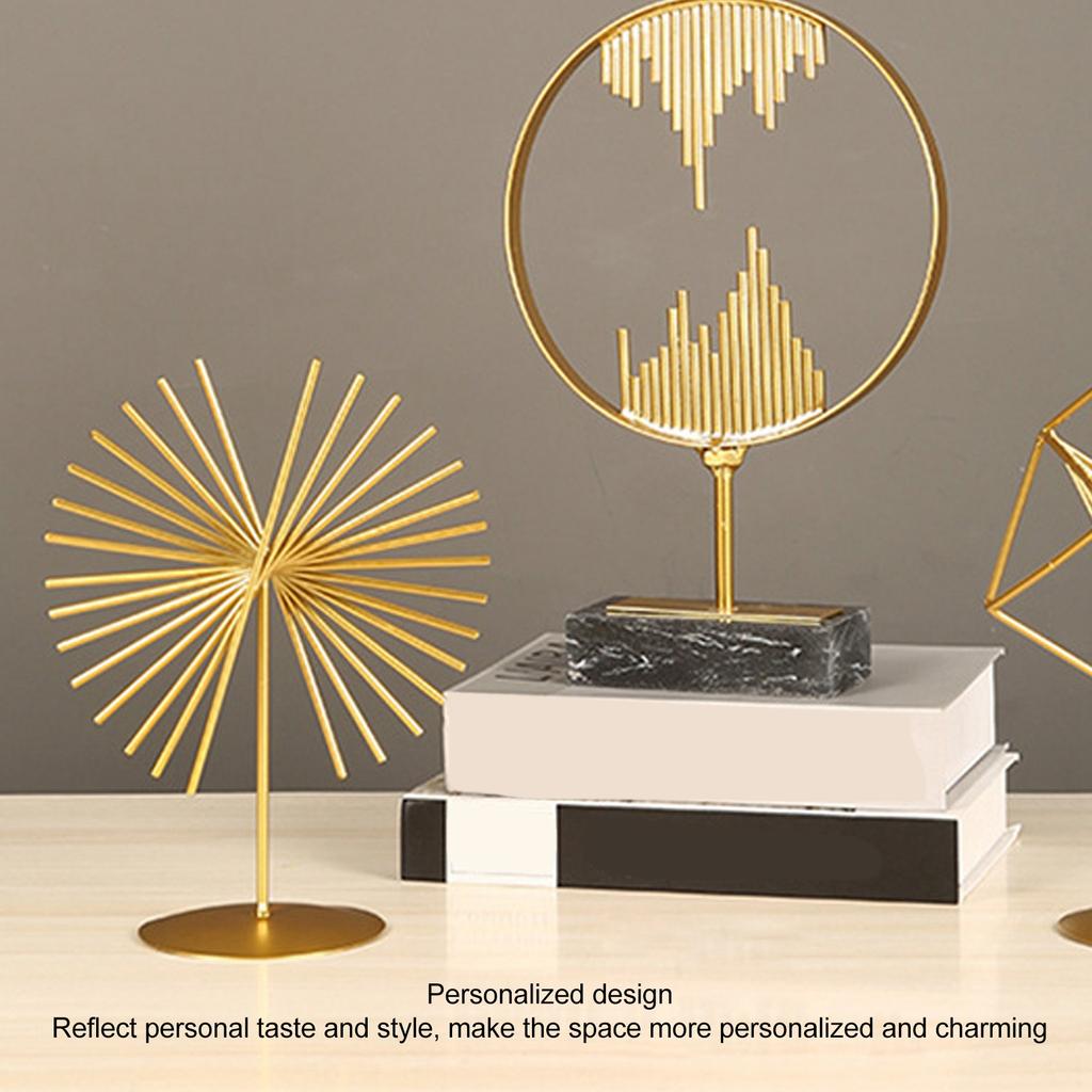 Abstract Ornament Light Luxury Metal Geometric Lines Sculpture Decoration with Base for Home Livingroom Office Abstract Ornament