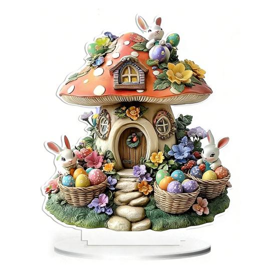 Easter Bunny Table Sign 2D Flat Acrylic Bunny Egg Desktop Ornament Spring Tabletop Centerpiece for Home Corner Fireplace Decor