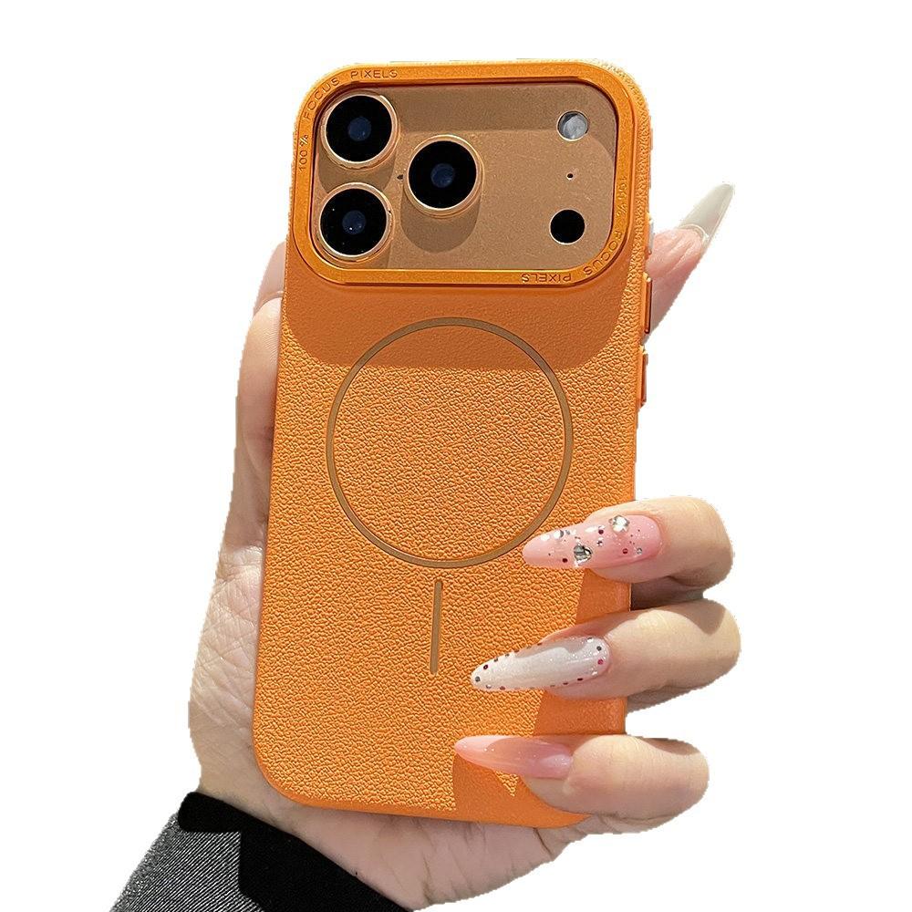 Litchi leather pattern PC crystal goggles for iPhone17Pro mobile phone case magnetic suction Apple 16 anti-drop protective case