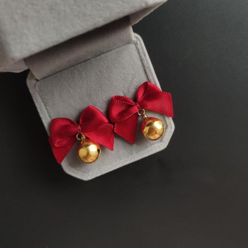 Fashion Crystal Bow Knot Stud Earrings For Women Pearl Cherry Flowers Rhinestone Red Earring Girls Party Christmas Jewelry Gifts