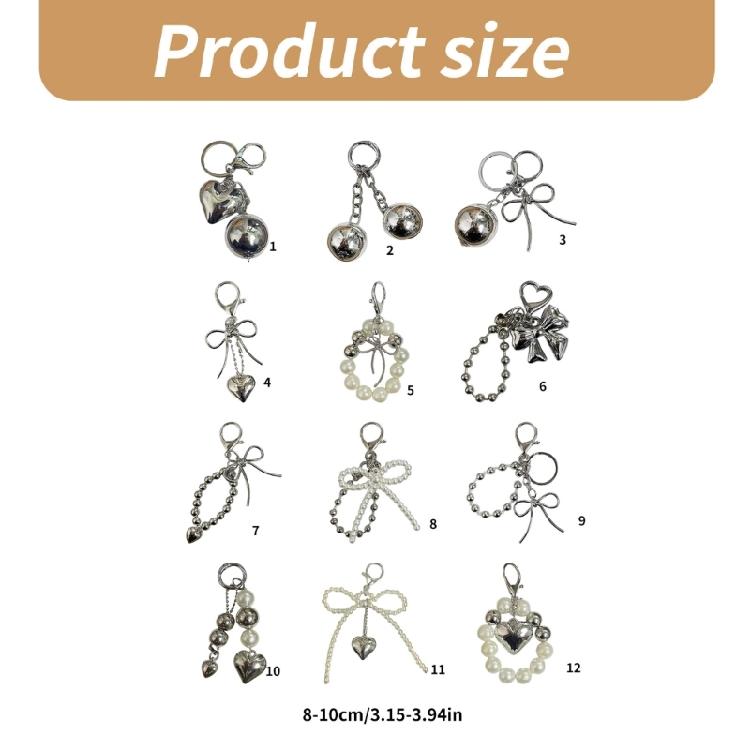 Fashion Heart Bowknot Beaded Keychain Pendant Backpack Handbag Charm Pendant Hangings Decoration Sweet Pendant Gift