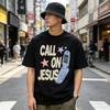 UnisexS Short Sleeve Summer Fashion TShirt Graphic Printed with Call On Jesus with Flip Phone and Stars Pure Cotton Tops