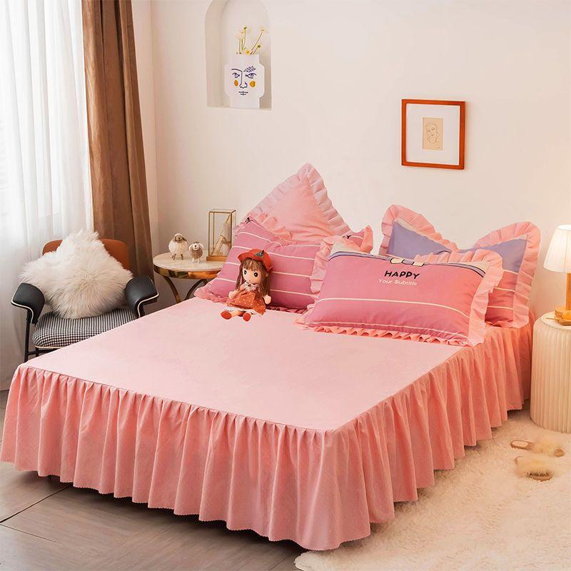 3-częściowy zestaw spódniczek na łóżko, pogrubiona, szlifowana, narzuta na łóżko, prześcieradło z dopasowaną gumką, miękka, antypoślizgowa, spódniczka na łóżko w rozmiarze King Queen