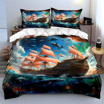 Ocean Adventure Nautical Decor Set Soft Comfortable Duvet Cover Bedding Set Included 1*Duvet Cover & 2*Pillowcases, Gift