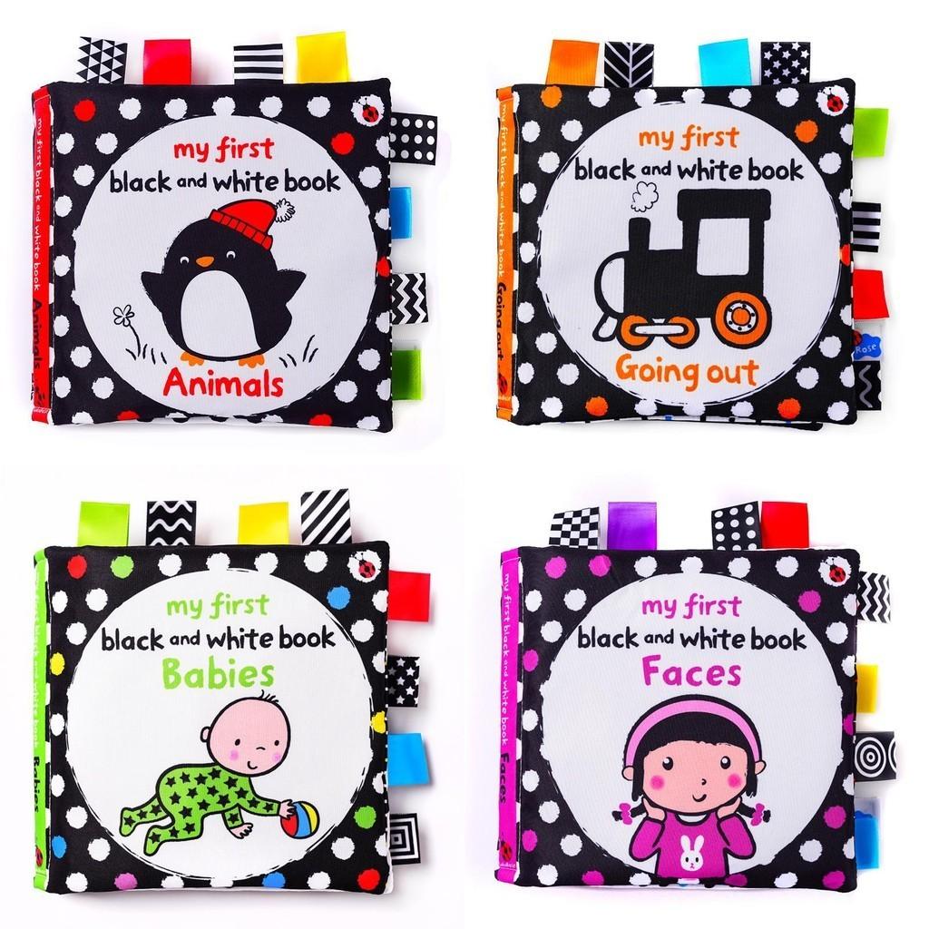 Lakarose Baby Black And White Label Cloth Book For Newborn Infant Early Education Visual Stimulation Tear-resistant Biteable Sound Paper Book
