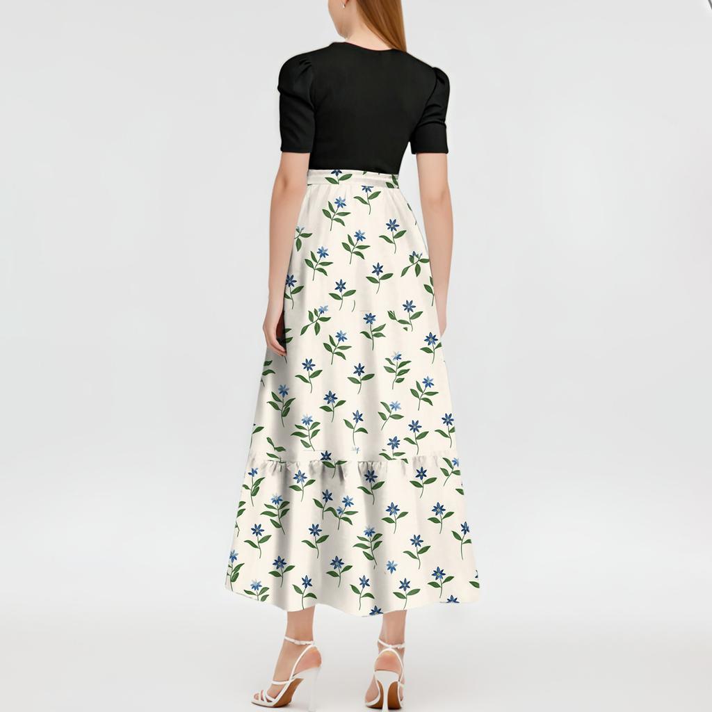 Damenmode Lässig Gürtel Kurzarm Rundhals Nähte Elegant Temperament Kleid