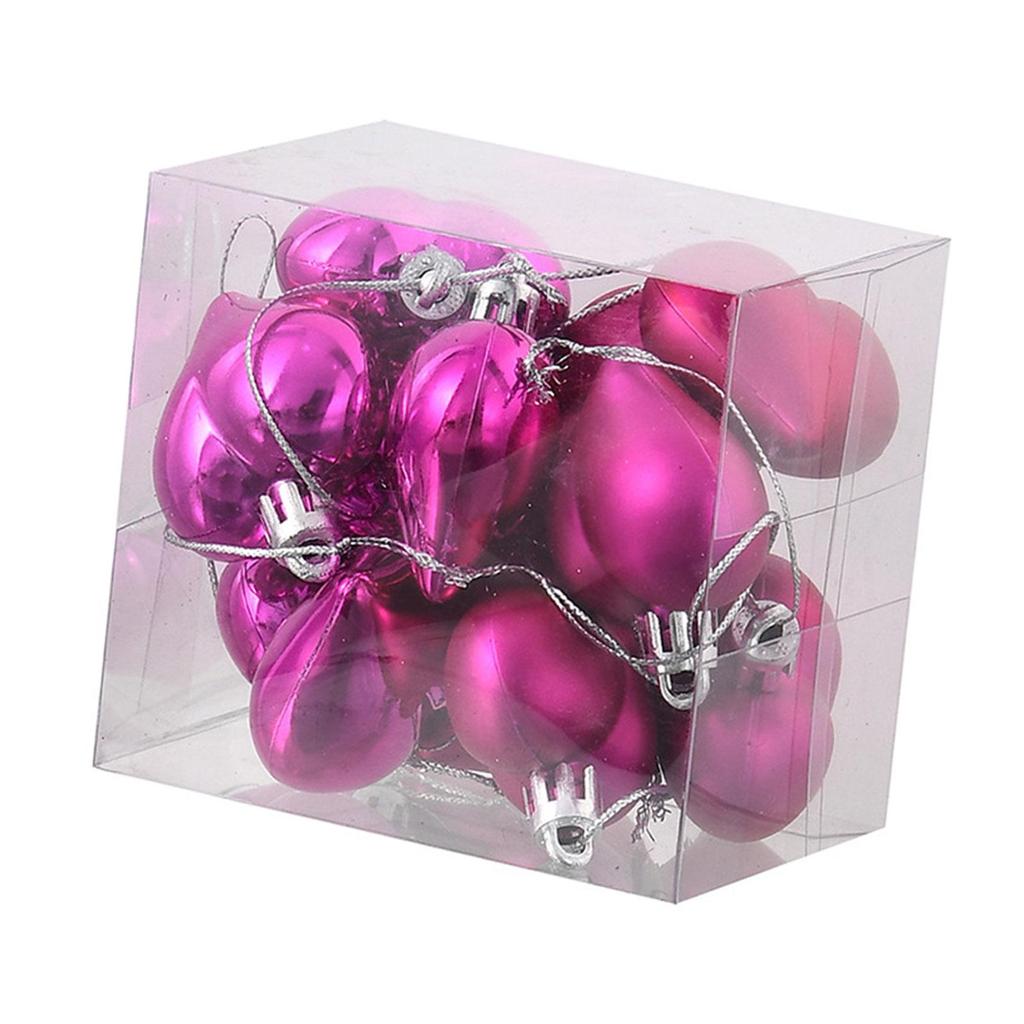 12Pcs Heart Christmas Tree Ornaments Decorative Hanging Baubles Charm Pendants for Wedding Party Birthday Indoor Celebration