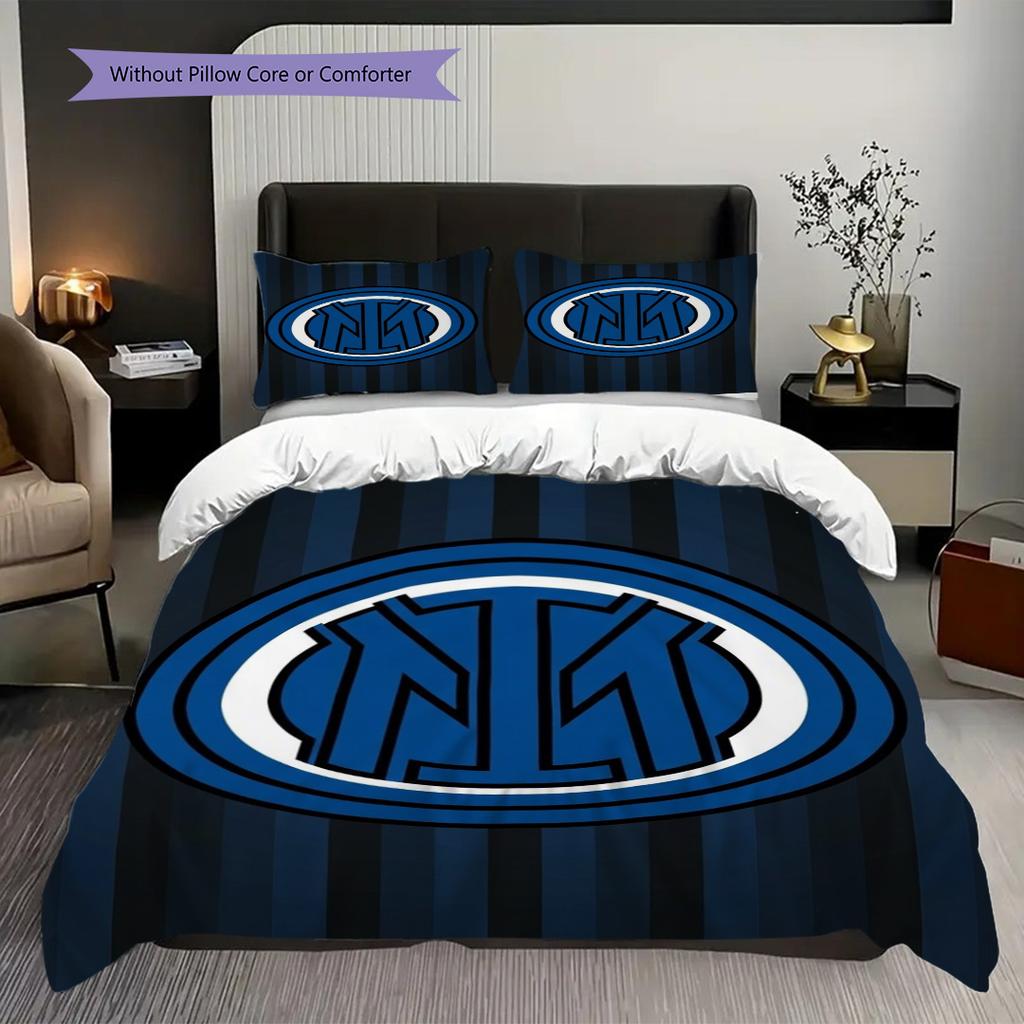 Inter Milan Emblema a Strisce Set da Tre Pezzi (1 * copripiumino + 2 * federa, senza nucleo) Regalo di compleanno di Natale Copripiumino e federa