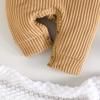 Baby Knitted Jumpsuit Bear Patch Embroidered Turn-Down Collar Romper Baby Spring and Autumn Long Sleeve Romper