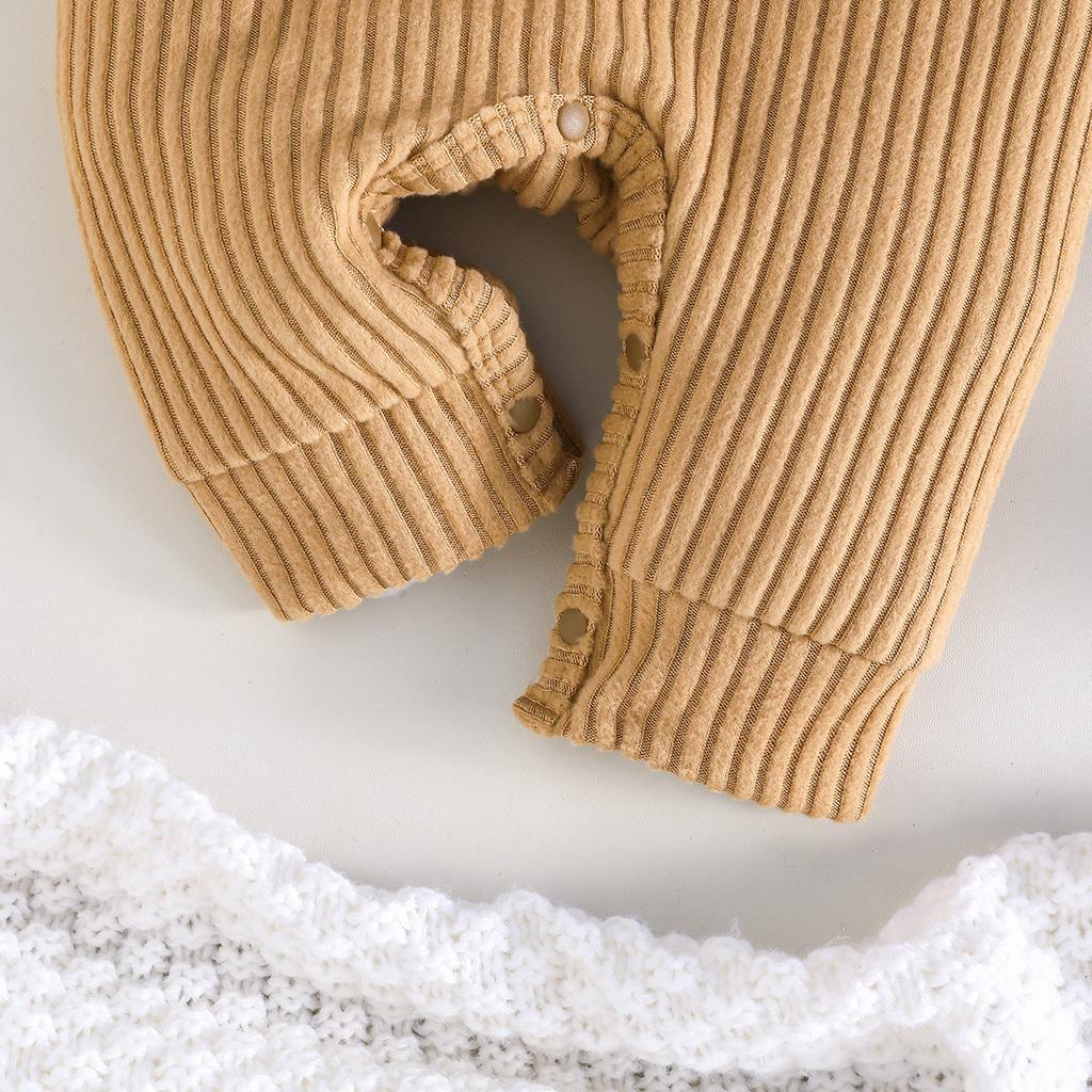 Baby Knitted Jumpsuit Bear Patch Embroidered Turn-Down Collar Romper Baby Spring and Autumn Long Sleeve Romper