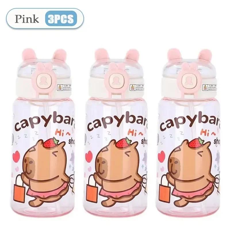 1-10PCS Capybara Cartoon 550ml Portable Large-capacity Water Bottle Sports Straw Cups Student Plastic Water Cups Water Bottle