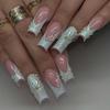 24 Pièces Longues Ongles Press-On Forme Coffin Rose Doux Fraise Cerise Motif Fruité Été Dopamine Ongles Faux Portables