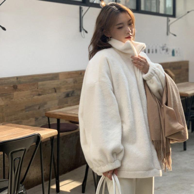 Imitation mink fleece fur coat women's new autumn and winter loose fluffy stand-up collar gold mink fleece