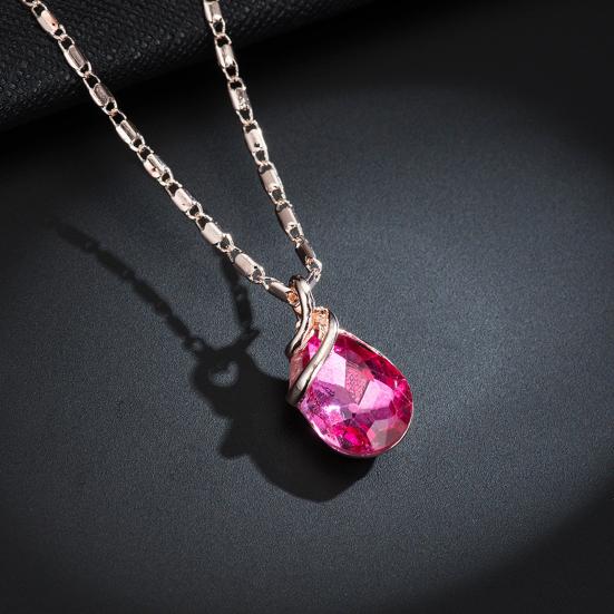 1 Set Women Necklace Elegant Luxury Noble Gift Red Waterdrop Rhinestone Inlaid Stud Earrings Kit Fashion Jewelry
