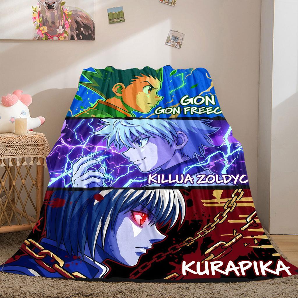 Hunter×Hunter Global 2D Print Flannel Blanket, Anime Character Print for Sofa, Cozy Travel Picnic Throw Rug_LIAN