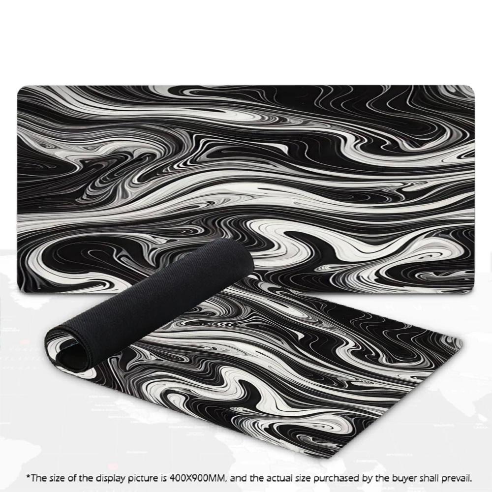 Large Black Marble Swirl XXL Mousepad Abstract Liquid Texture Deskmat Non-Slip Rubber Gaming Pc Keyboard Desk Gamer Mats